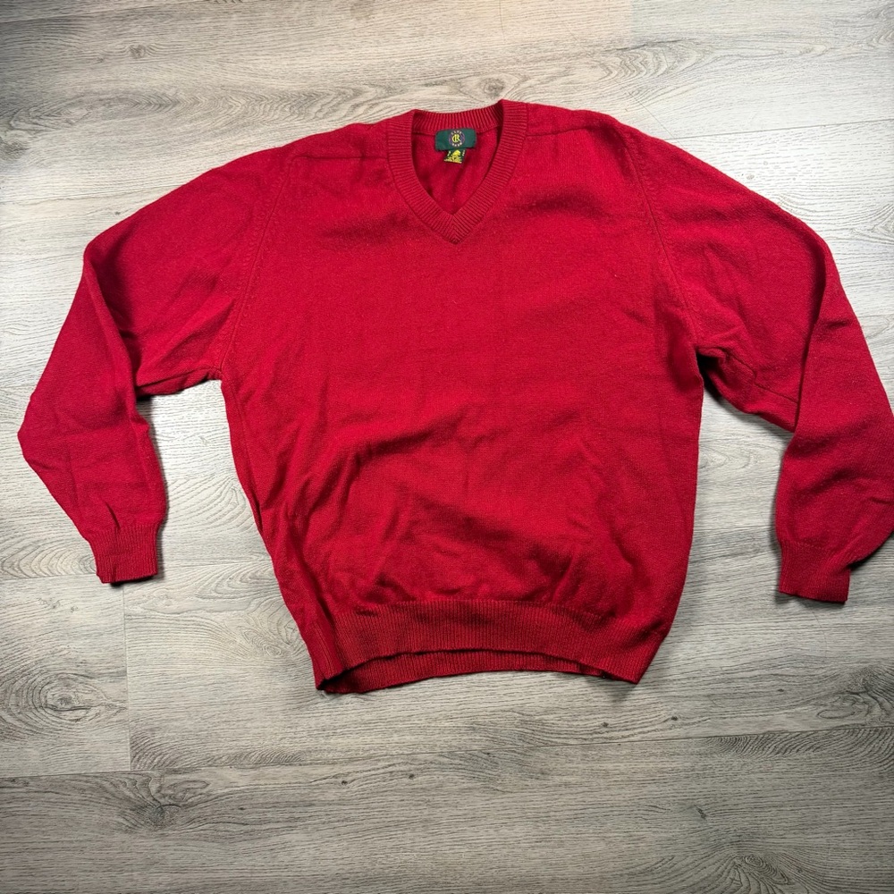 Club Room Sweater Mens Medium Red 100% Lambswool V Neck Knit‎ Pullover Teacher